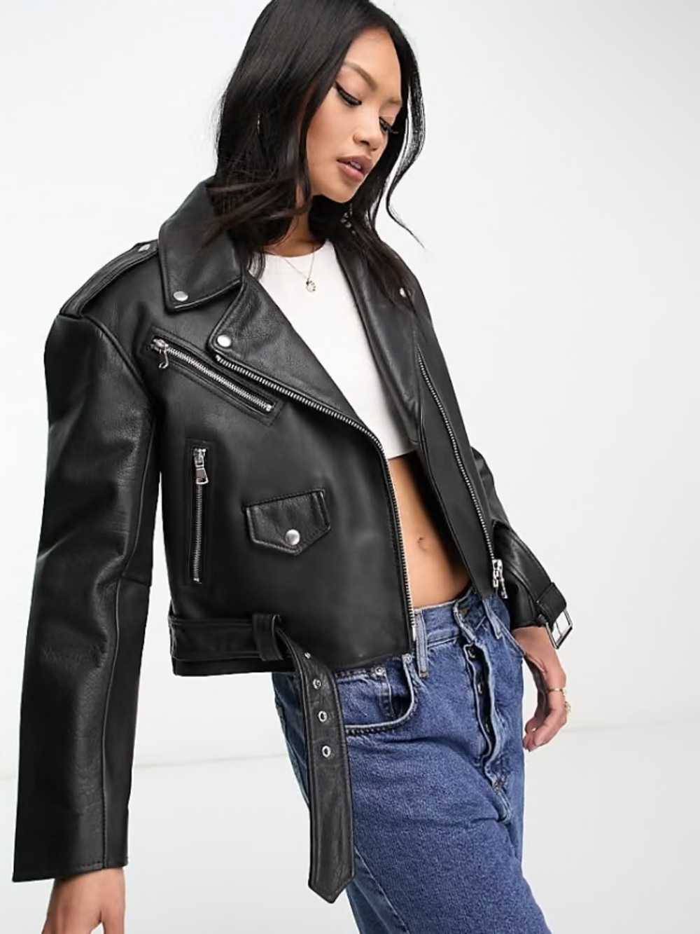 ASOS design faux Leather belted biker Jacket